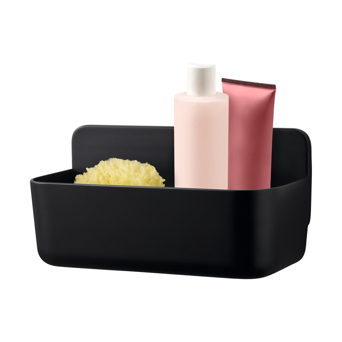 tesa LAVAA Medium-Sized Shower Basket, Matte Black, Elegant, Practical, Space-Saving, White