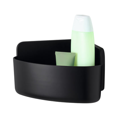 Cesta de ducha de esquina tesa LAVAA, pequeña, negro mate, elegante, práctica, que ahorra espacio, blanca