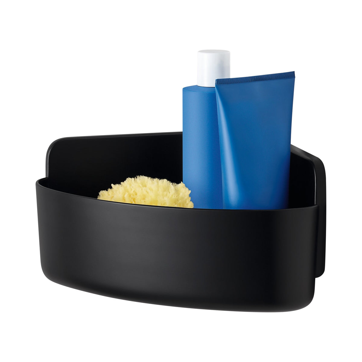 Cesta de ducha de esquina tesa LAVAA, negro mate, elegante, práctica, que ahorra espacio, blanca