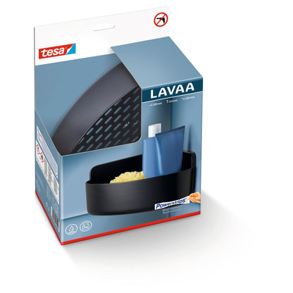 Cesta de ducha de esquina tesa LAVAA, negro mate, elegante, práctica, que ahorra espacio, blanca