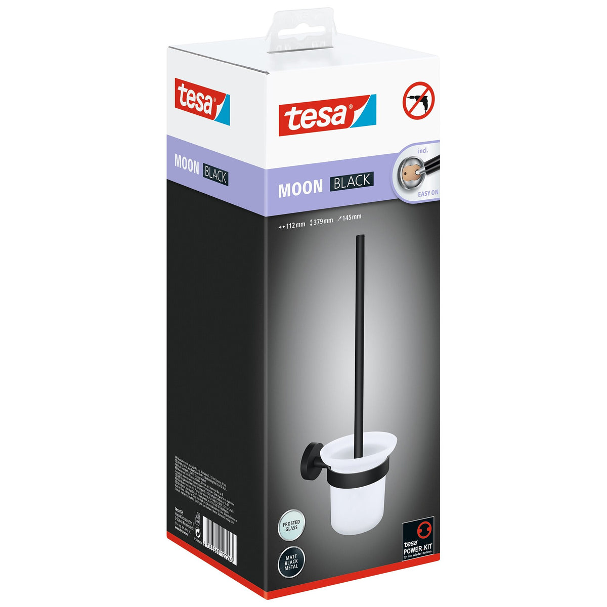 Soporte para escobilla de baño tesa MOON BLACK, negro mate, con solución adhesiva incluida