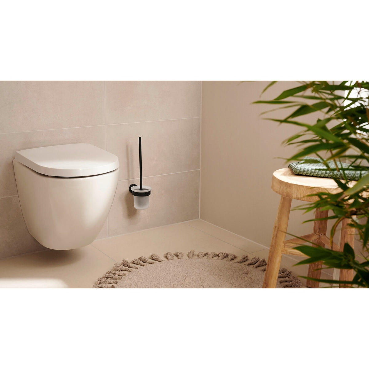 Soporte para escobillas de baño tesa MOON BLACK, negro mate, con solución adhesiva incluida – Instrucciones de uso