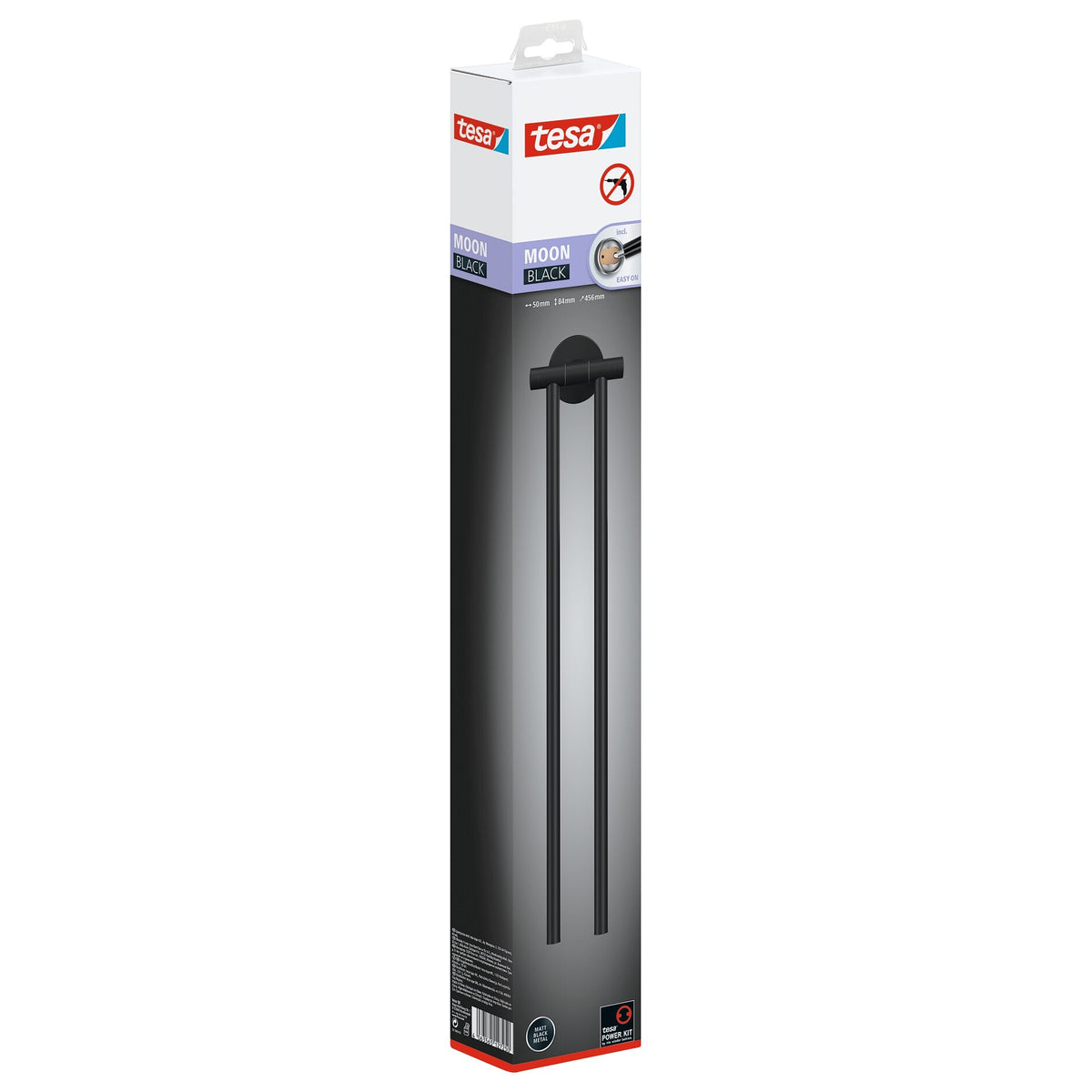 tesa MOON BLACK 2-arm towel rack, matte black, includes adhesive solution