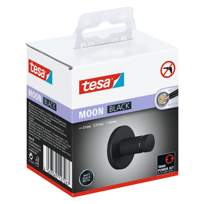tesa MOON BLACK Towel Hook, Matte Black, Includes Adhesive Solution