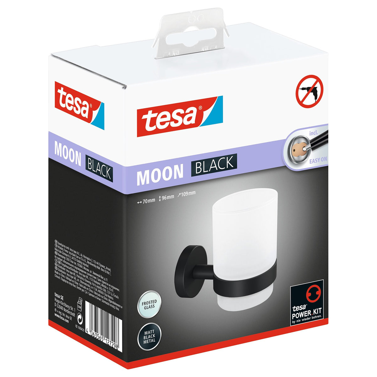 tesa MOON BLACK Toothbrush Cup Holder, Matte Black, Includes Adhesive Solution