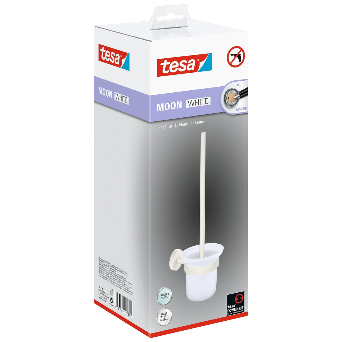 Soporte para escobilla de baño tesa MOON WHITE, blanco mate, con solución adhesiva incluida