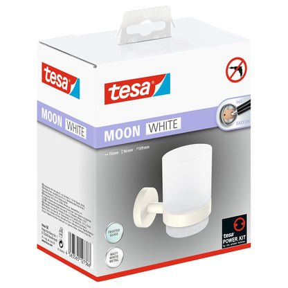 Soporte para vasos de cepillos de dientes tesa MOON WHITE, blanco mate, con solución adhesiva incluida