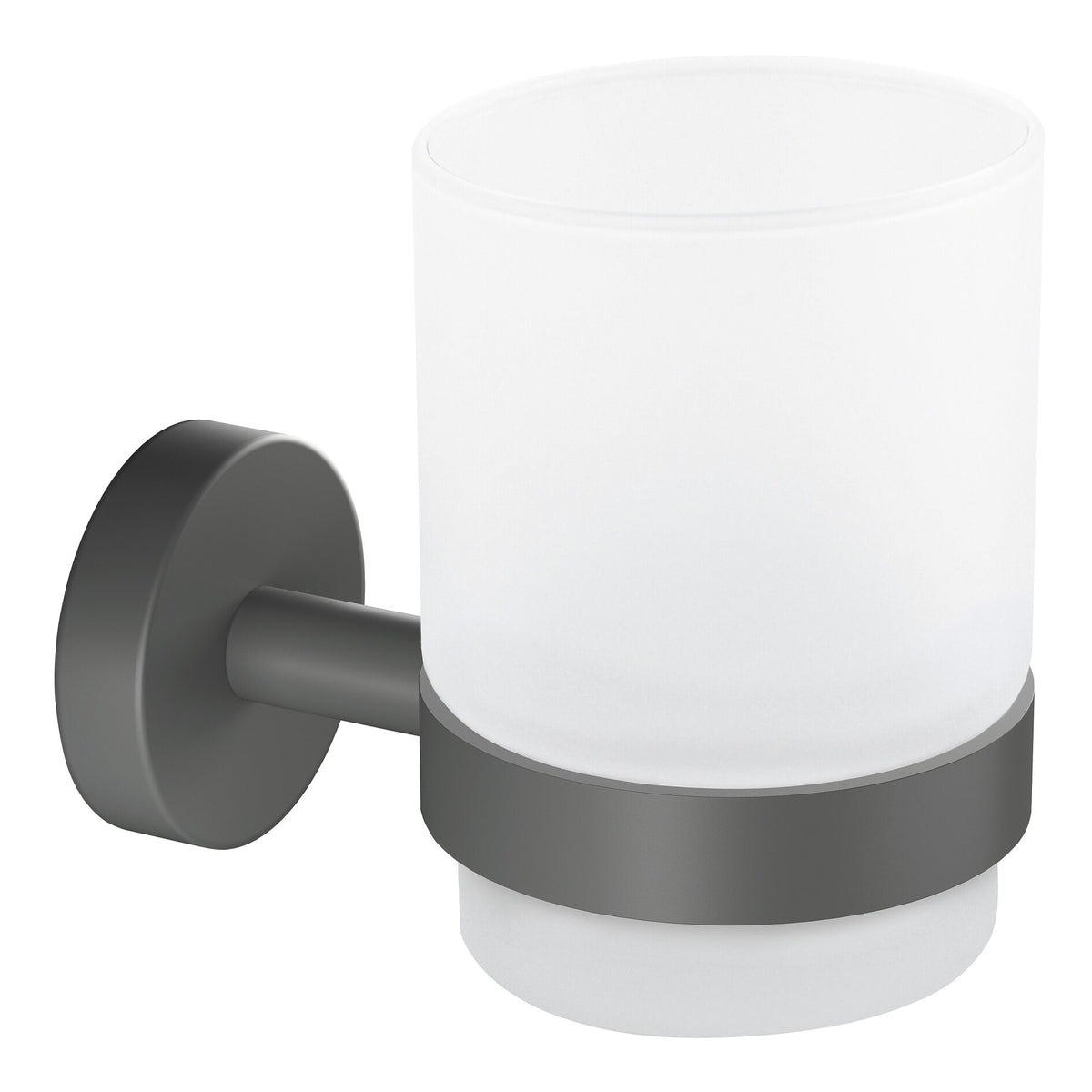 Soporte para vasos de cepillos de dientes tesa MOON GREY, negro mate, cristal esmerilado, para el cuarto de baño y el aseo