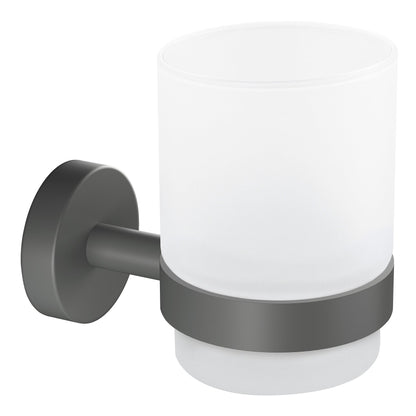 Soporte para vasos de cepillos de dientes tesa MOON GREY, negro mate, cristal esmerilado, para el cuarto de baño y el aseo