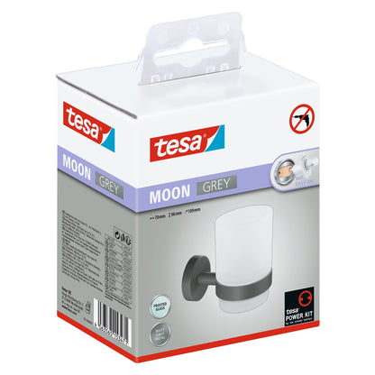 Soporte para vasos de cepillos de dientes tesa MOON GREY, negro mate, cristal esmerilado, para el cuarto de baño y el aseo