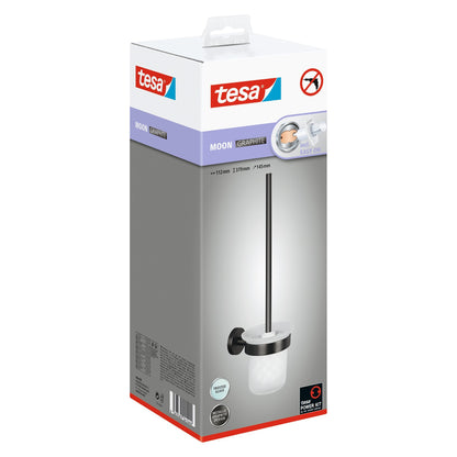 Cepillo de baño tesa MOON Graphite, autoadhesivo, de metal con recubrimiento PVD