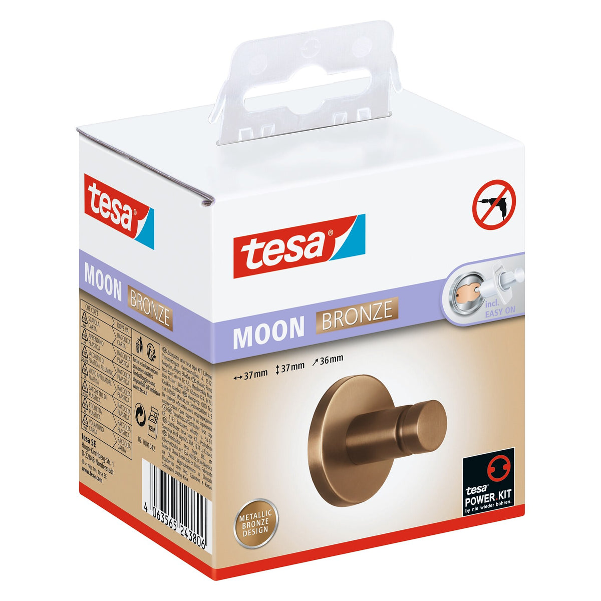 Gancho para toallas tesa MOON Bronze, autoadhesivo, de metal con recubrimiento PVD