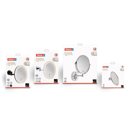 tesa VISIOON Cosmetic Mirror with Double-Swivel Arm, Self-Adhesive, Chrome-Plated Brass and Chrome-Plated – Product Line