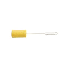 A THERMOS FLASK BRUSH from the Haug Bürsten KG with a special yellow foam cylinder head (350 x ø 60 mm) on a white plastic handle, shown against a white background.