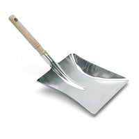 The Nölle Profi Brush galvanized metal dustpan with a wooden handle (44x22 cm), from Nölle Profi Brush Bürsten- & Pinseltechnik e.K., is pictured against a white background—perfect for professional cleaning.