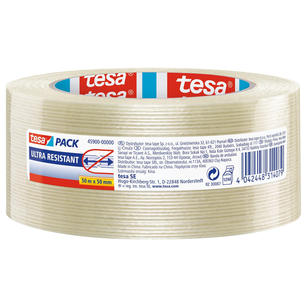 tesapack Ultra Resistant Filament Tape, white, 50 m x 50 mm