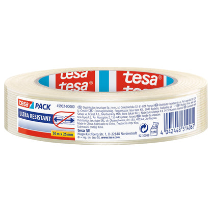 tesapack Ultra Resistant Filament Tape, White, 50 m x 25 mm