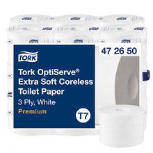 Tork OptiServe Papel higiénico extrasuave sin núcleo T7, 3 capas, blanco, 18 rollos de 550 hojas