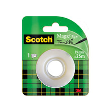 Eine Nachfüllpackung Scotch® Magic™ Unsichtbares Klebeband von 3M Deutschland GmbH mit einer Rolle (19 mm x 25 m) unsichtbarem Klebeband.