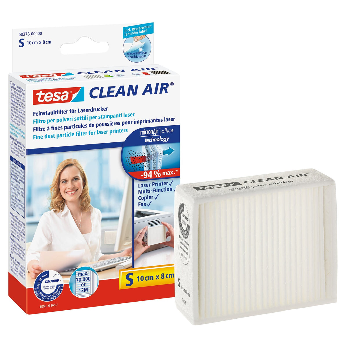 Filtro de partículas finas tesa Clean Air para impresoras láser, blanco