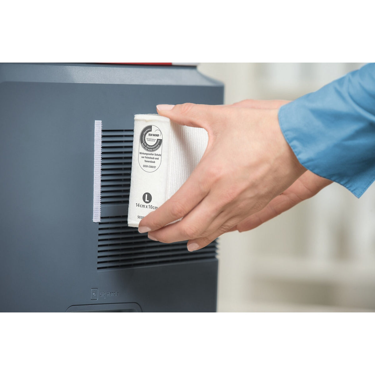 Filtro de partículas finas tesa Clean Air para impresoras láser, blanco – Uso