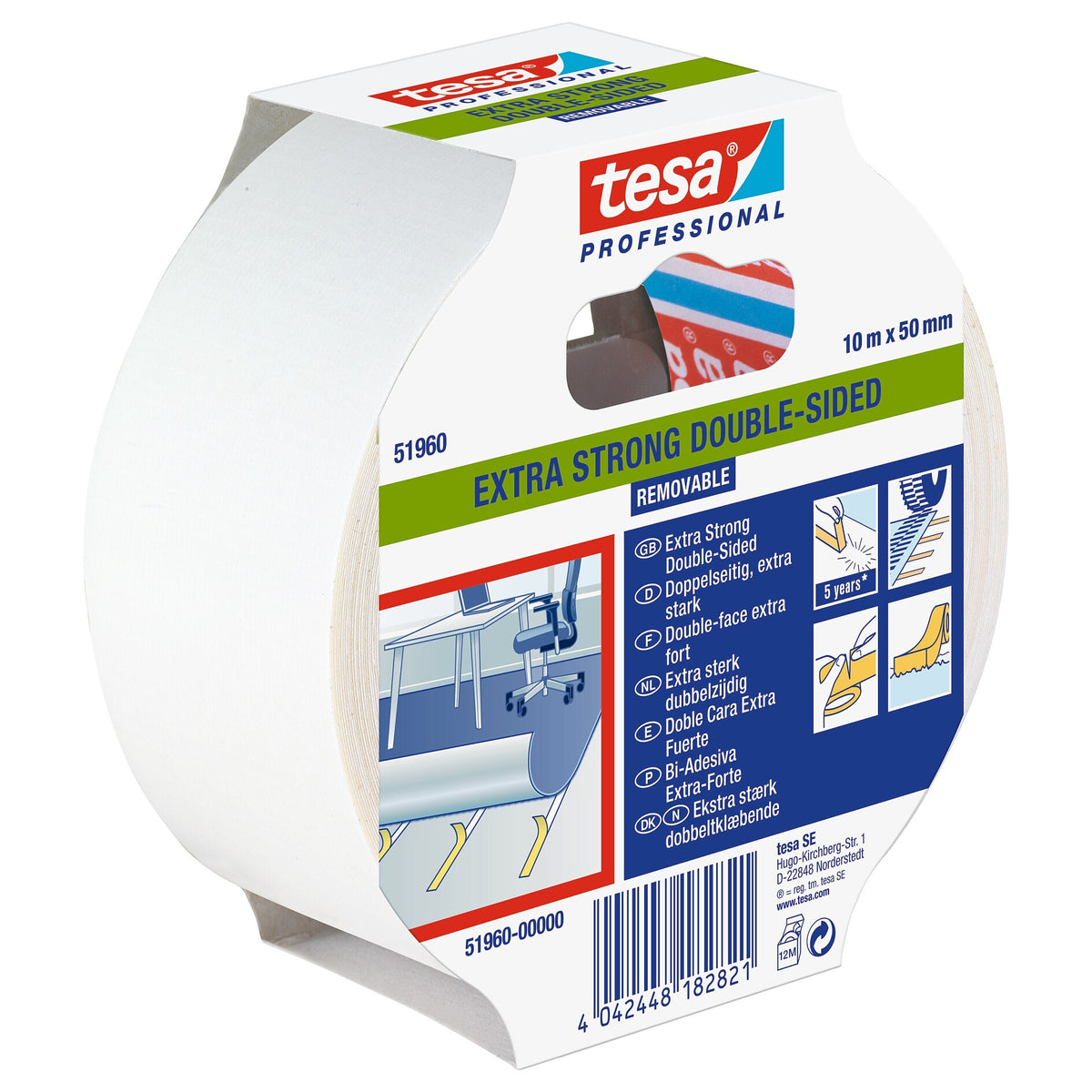 tesa Professional 51960 Professional Installation Tape, Removable, White-Translucent, 10 m x 50 mm