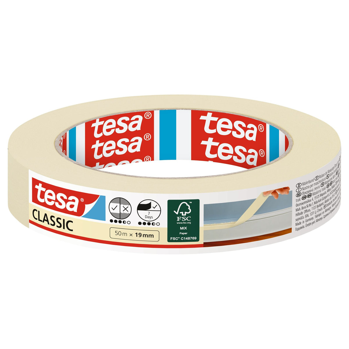 Cinta de pintor tesa 52803 Classic, 50 m x 19 mm, marrón