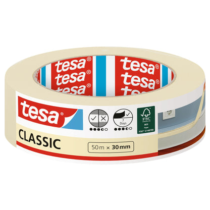 Cinta de pintor tesa 52805 Classic, 50 m x 30 mm, marrón