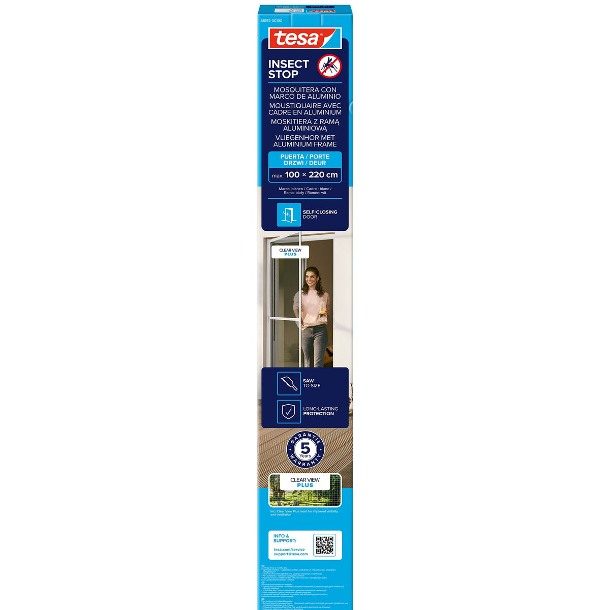 tesa INSECT STOP Aluminum-Frame Fly Screen for Doors, White, 100 x 220 cm