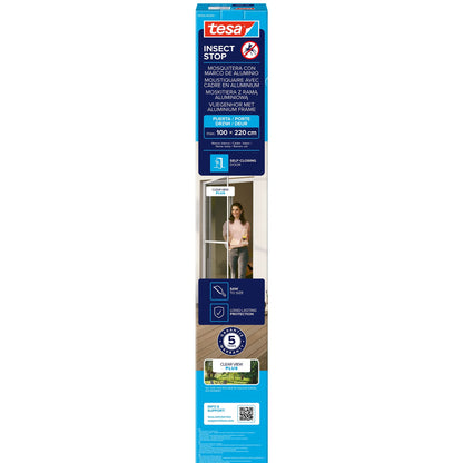 tesa INSECT STOP Aluminum-Frame Fly Screen for Doors, White, 100 x 220 cm