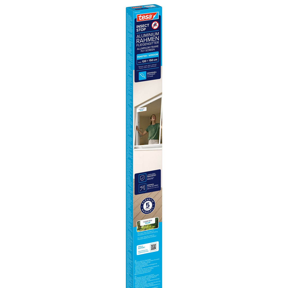 Malla mosquitera tesa INSECT STOP con marco de aluminio para ventanas, 120 x 150 cm, color blanco