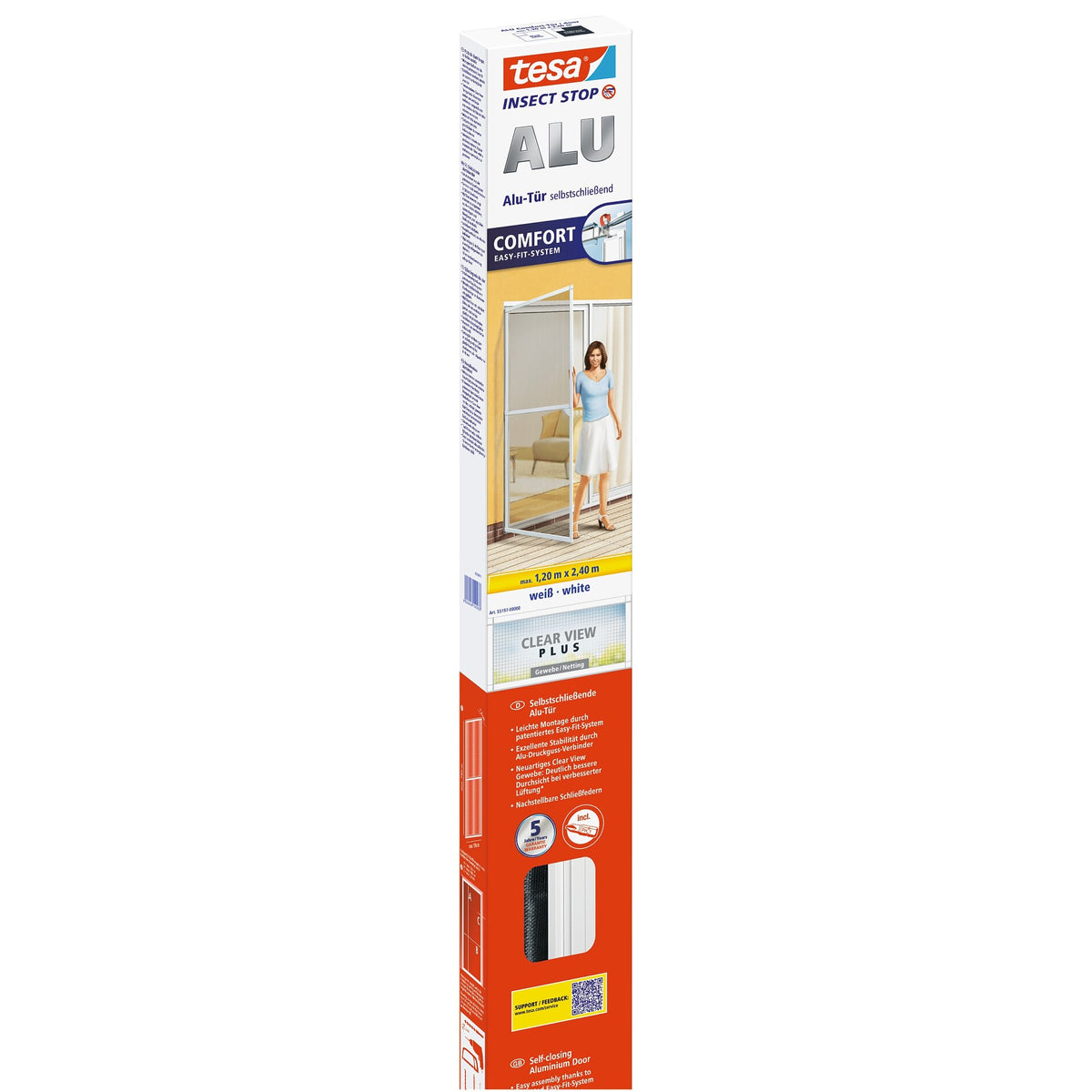 tesa ALU Comfort DOORS Aluminum Frame, White, 120 x 240 cm
