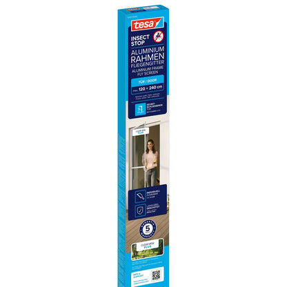 tesa INSECT STOP Aluminum-Frame Fly Screen for Doors, White, 120 x 240 cm