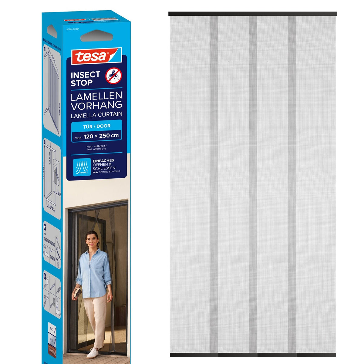 tesa INSECT STOP Slat Curtain, Anthracite, 120 x 250 cm