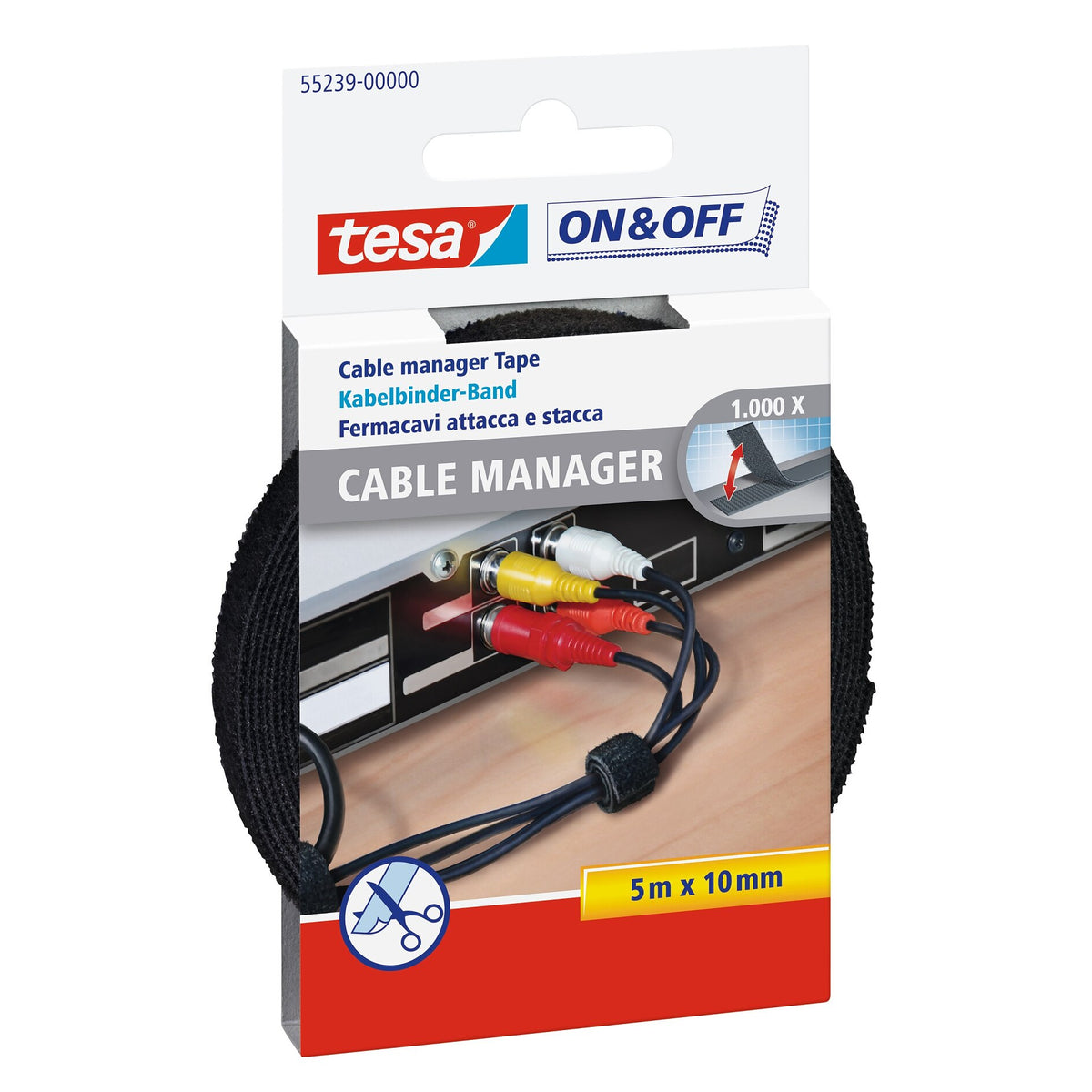 Bridas de velcro tesa On & Off, negras, 5 m x 10 mm