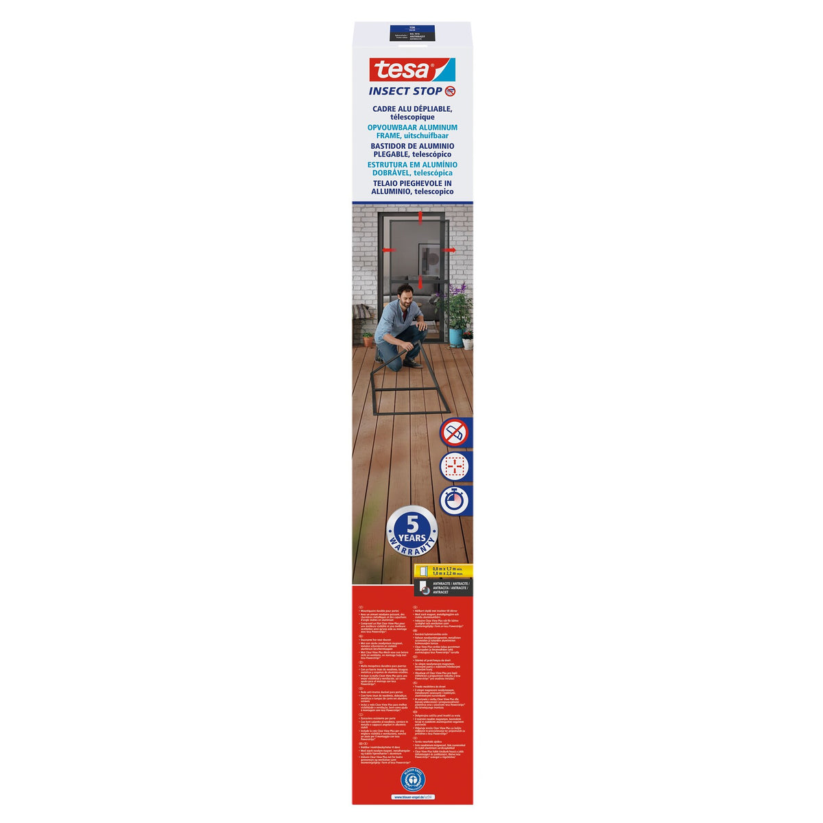 tesa FALT Foldable Aluminum Frame, Telescopic, for Doors, 100 x 220 cm, Anthracite