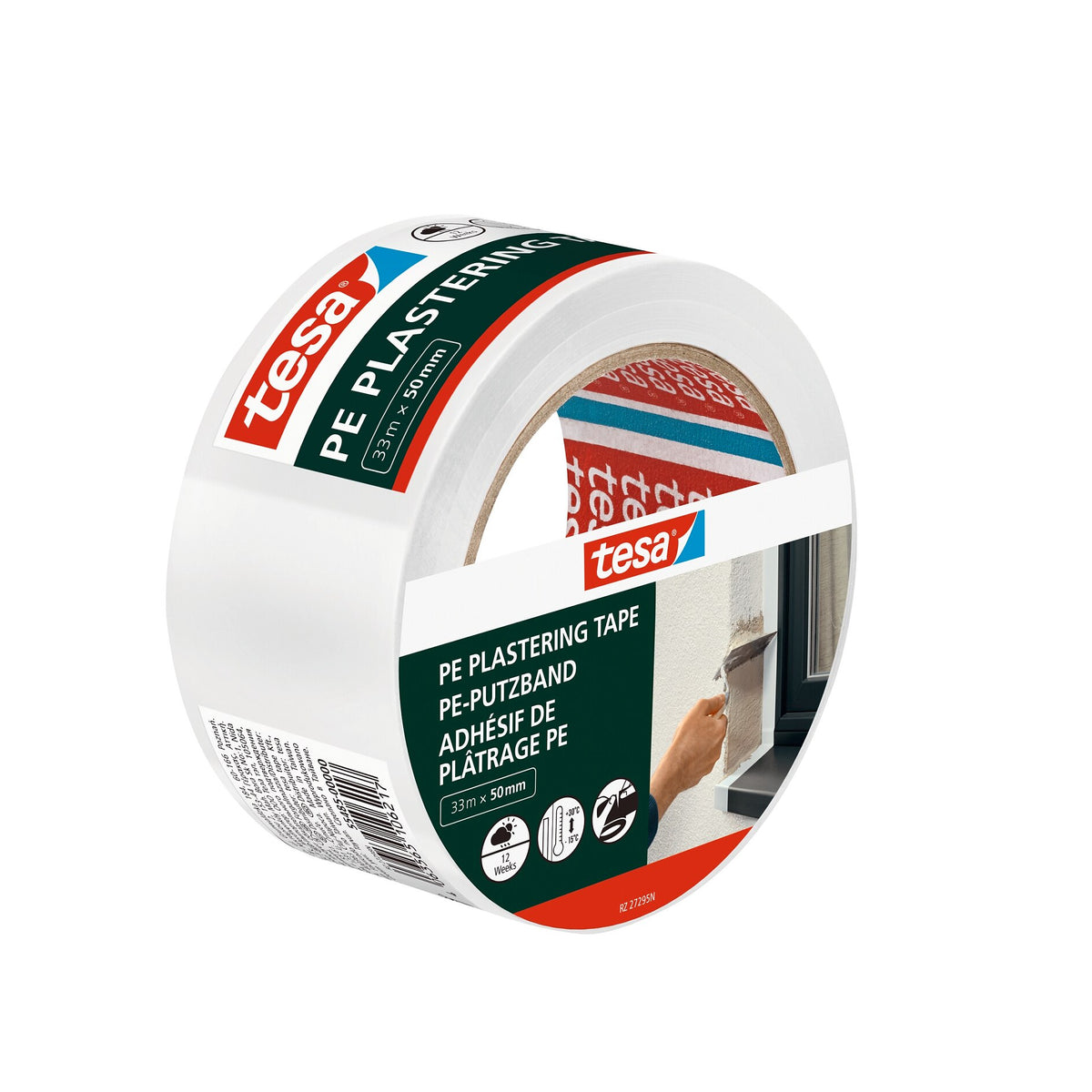 tesa PE Plastering Tape, 33 m x 50 mm, white