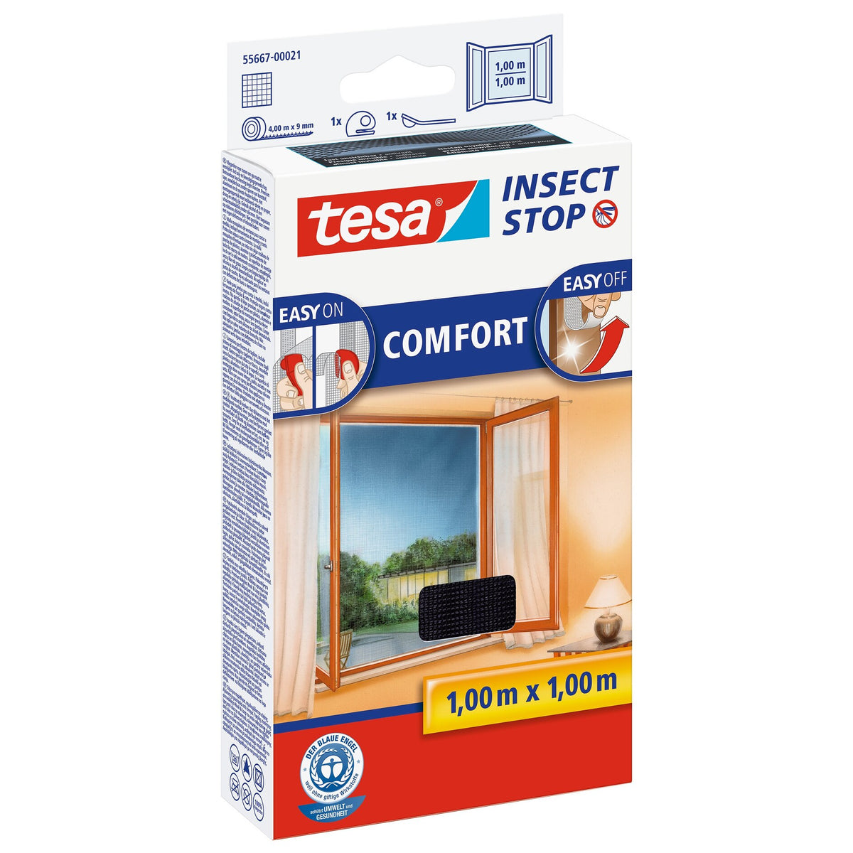 tesa COMFORT Window Screen, 100 x 100 cm, Anthracite
