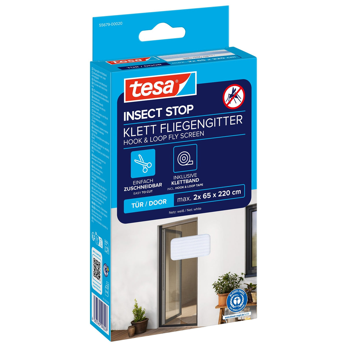 Malla mosquitera con velcro tesa INSECT STOP para puertas, 65 x 220 cm, blanca