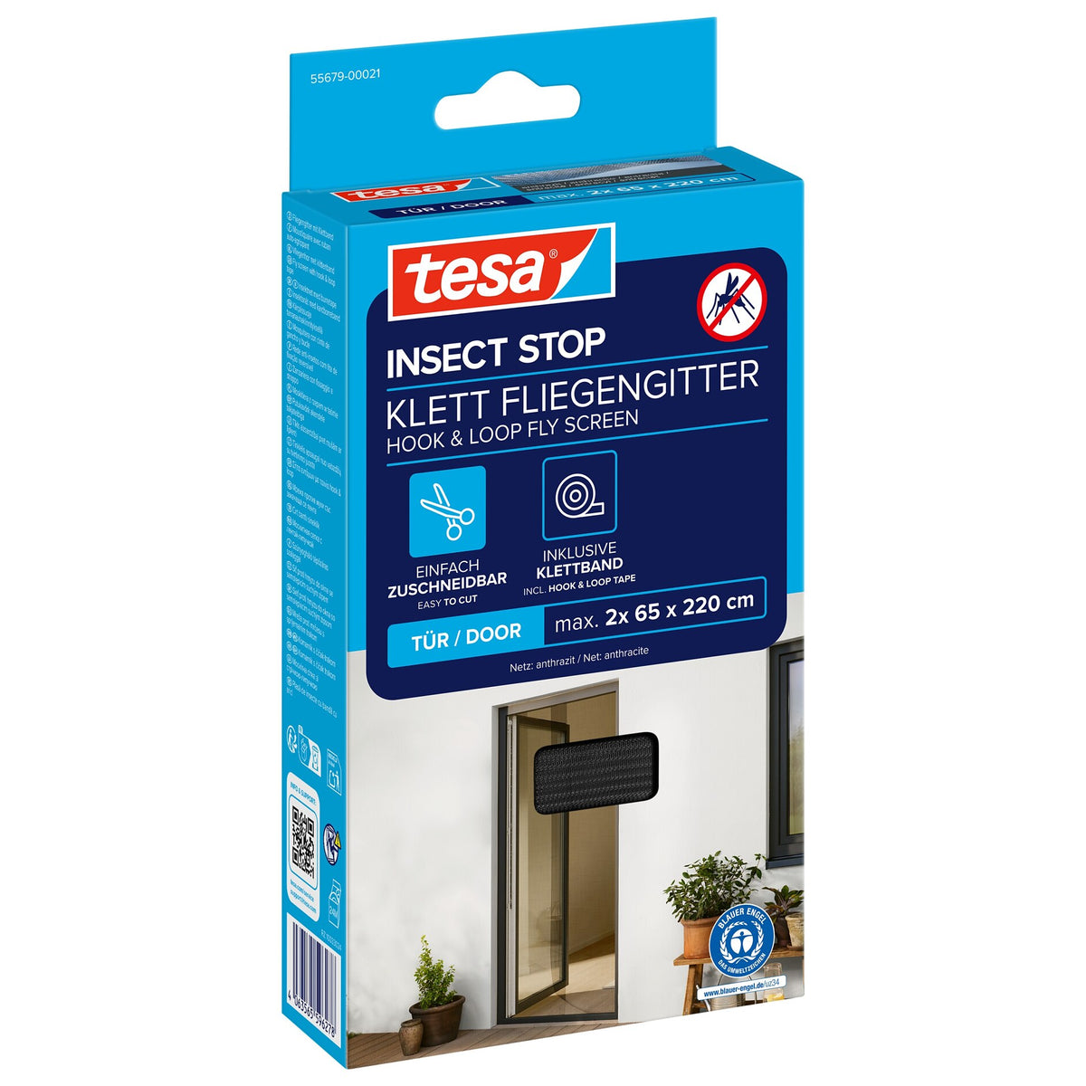 Malla mosquitera con velcro tesa INSECT STOP para puertas, 65 x 220 cm, modelo estándar, color antracita