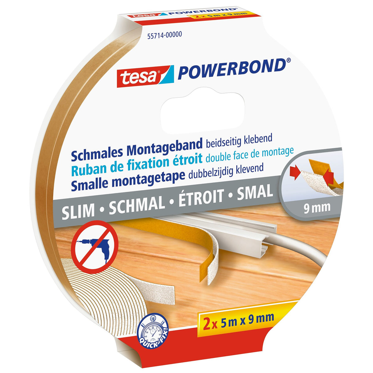 tesa Powerbond estrecho, 5 m x 18 mm, blanco