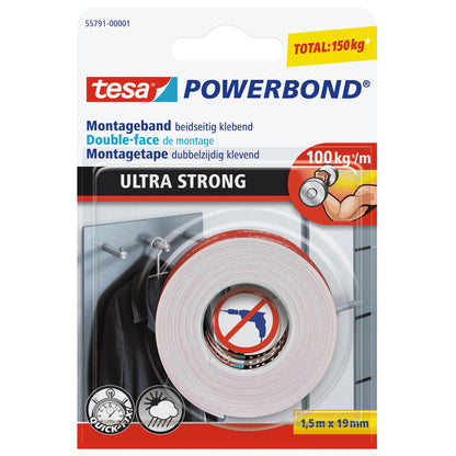 Cinta de montaje tesa Powerbond ULTRA STRONG, blanca, 1,5 m x 19 mm