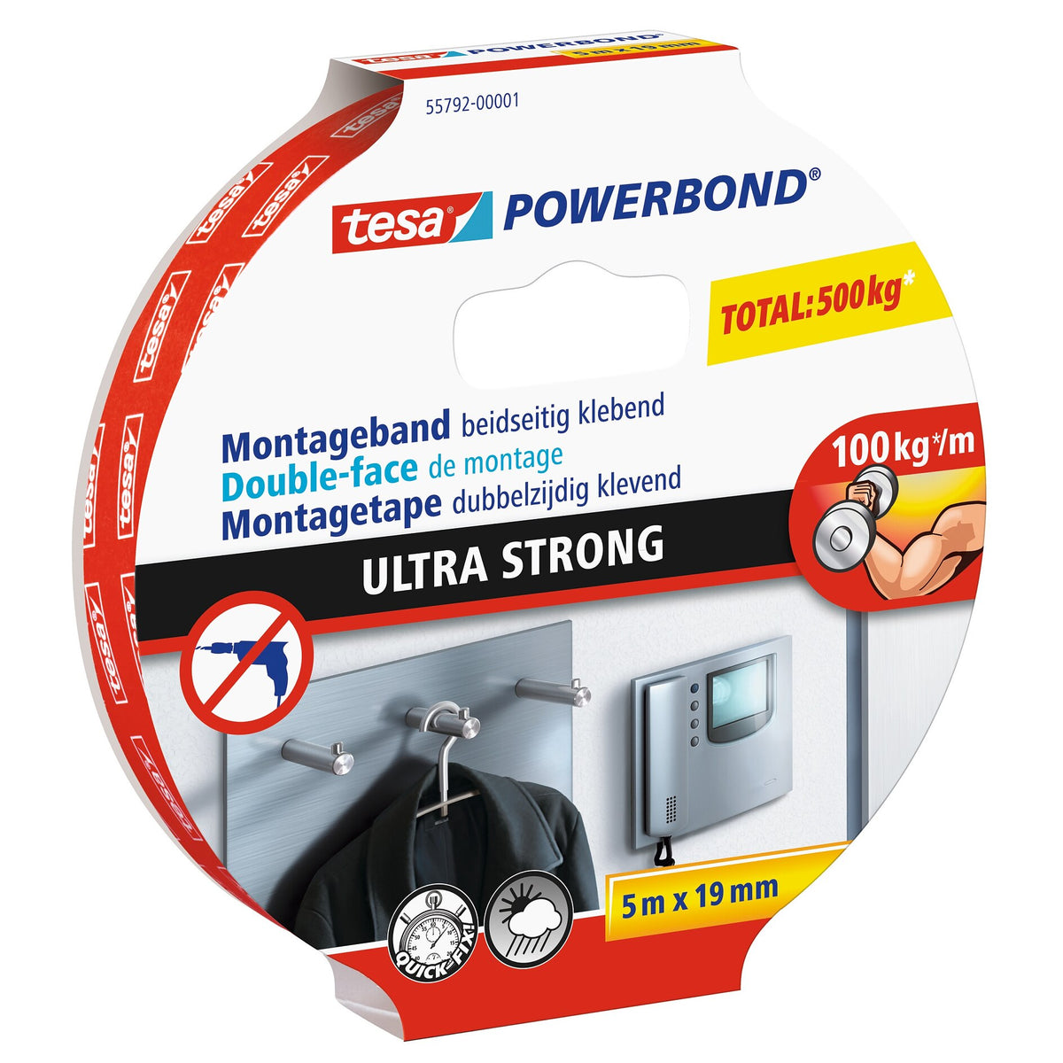 Cinta de montaje tesa Powerbond ULTRA STRONG, blanca, 5 m x 19 mm