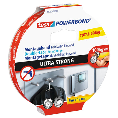 Cinta de montaje tesa Powerbond ULTRA STRONG, blanca, 5 m x 19 mm
