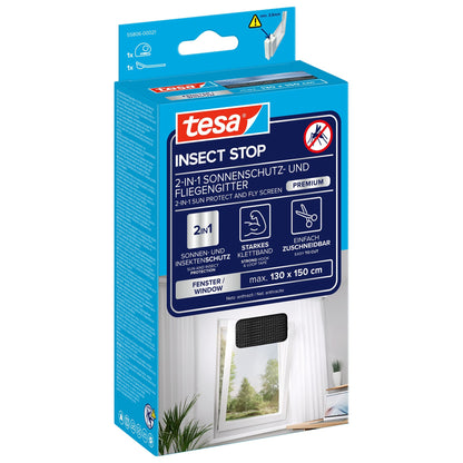 tesa INSECT STOP 2 en 1: mosquitera y protección solar de alta calidad para ventanas, 130 x 150 cm, negra