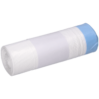 A roll of white DEISS 56004 trash bags (25 bags, 500x600+50x0.015 mm) from EMIL DEISS KG (GmbH + Co.), with a blue bag at the end, is wrapped in a plain white label and placed on a light-colored background.