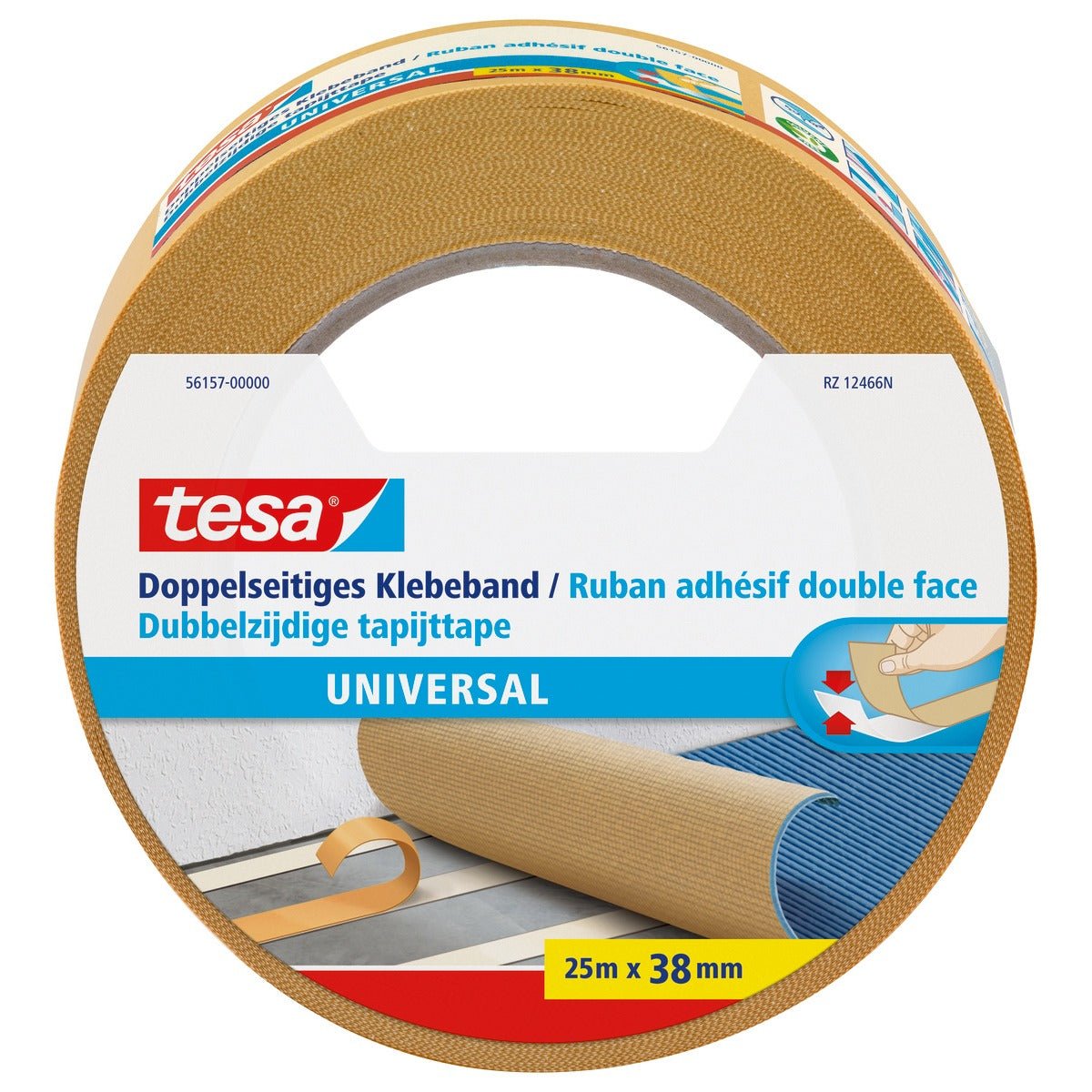 tesa 56157 Double-Sided Adhesive Tape, Universal, 25 m x 38 mm, White