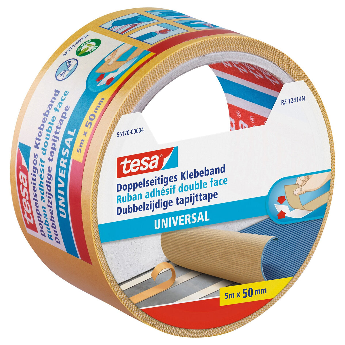 tesa 56170: cinta adhesiva de doble cara, uso universal, 5 m x 50 mm, blanca