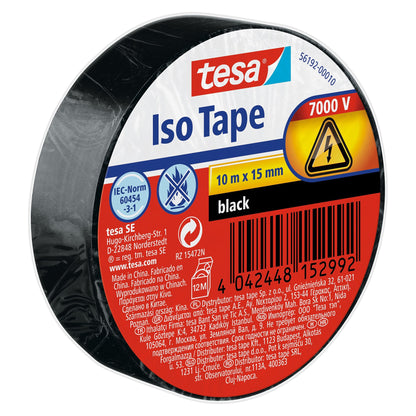 Cinta aislante tesa, 10 m x 15 mm, con etiqueta negra