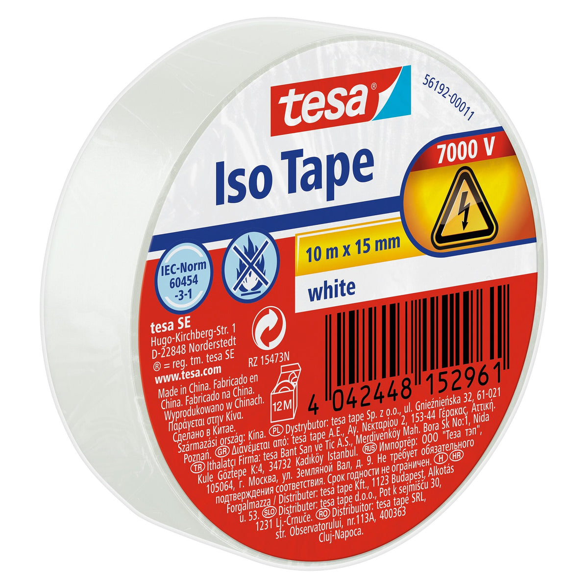 tesa Insulating Tape, 10 m x 15 mm, white